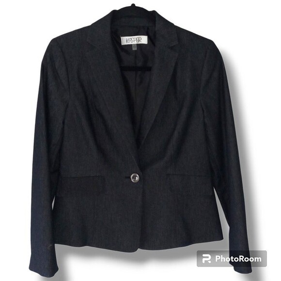 Kasper One Button Chambray Blazer-Size 6-Cotton Blend-Notched Collar-Career - Picture 1 of 9